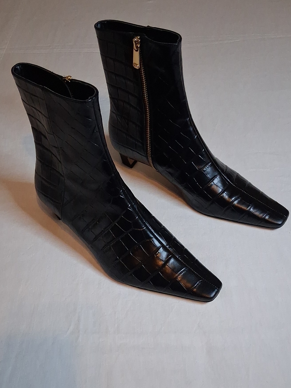 Michael Kors Black Croc-Embossed Square-Toe Ankle Booties